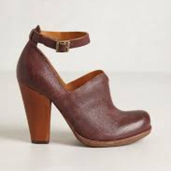 ANTHROPOLOGIE Kork-Ease Paulette Ankle Strap Heels in Burgundy - Size 9.5 - Picture 1 of 5